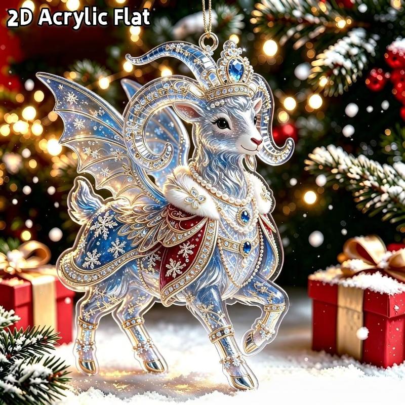 2D Flat Goat Hanging Ornament Acrylic Animal Pendant Christmas Tree Decoration Car Rearview Mirror Charm New Year Hanging