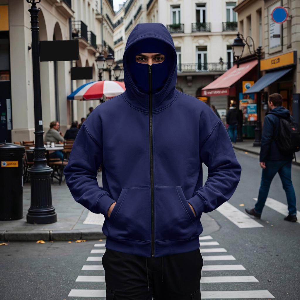 Men's Gothic Double Hooded Zip-Up Hoodie Loose Fit Trendy Streetwear