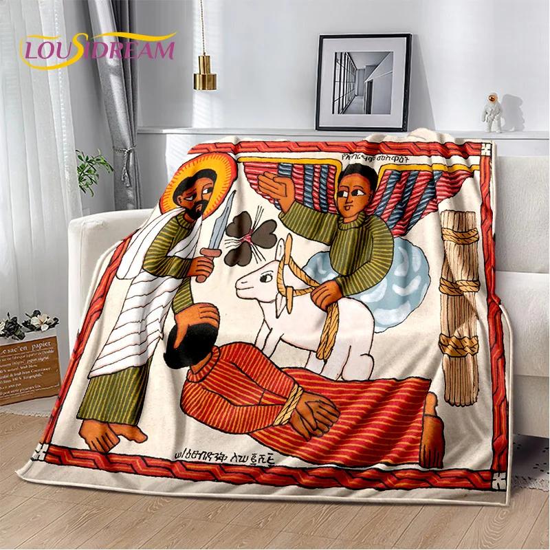 HD Africa Ethiopian Painting Art Cartoon Blanket,Soft Throw Blanket for Home Bedroom Bed Sofa Picnic Travel Office Cover Blanket