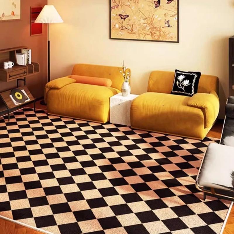 Modern Plaid Carpet Living Room Fashion Design Fluffy Plush Bedroom Bedside Floor Mats Home Decoration Sofa Area Non-slip Rug