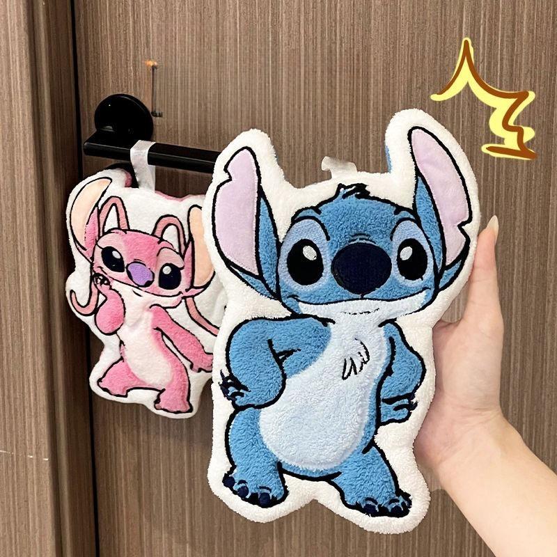 Disney Kawaii Stitch Angel Hanging Hand Towel Cartoon Cute Water Absorbent Coral Fleece Kitchen Quick Drying Shower Room Supplies