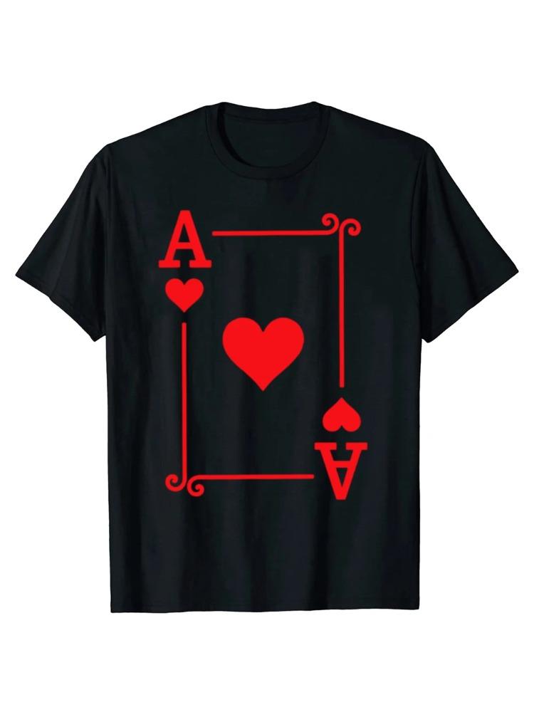 Funny Playing Cards Costume Ace Hearts Card Graphic T Shirts Men Humor Streetwear Tee Shirt Short Sleeve Unisex Loose Clothing