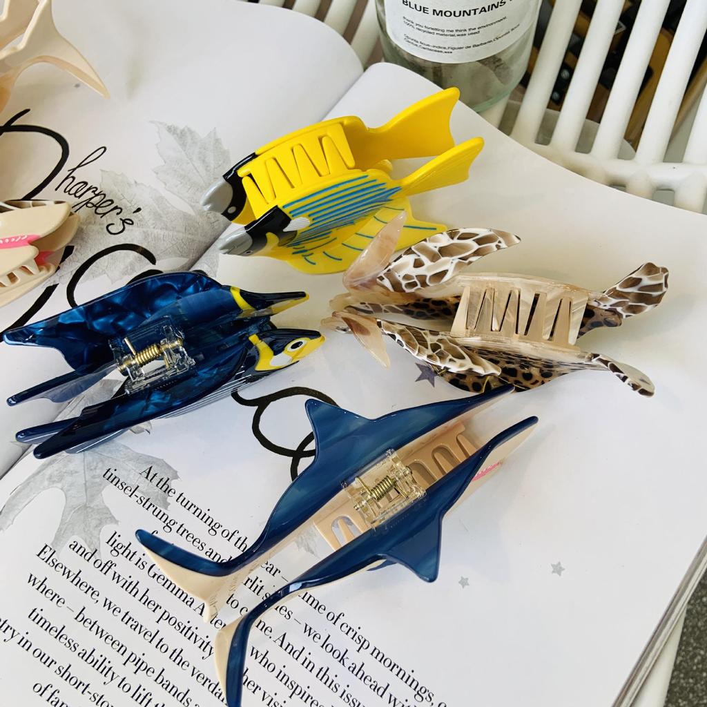 Ocean Series Acetate Claw Clip - Penguin & Shark Animal Design Hair Accessory