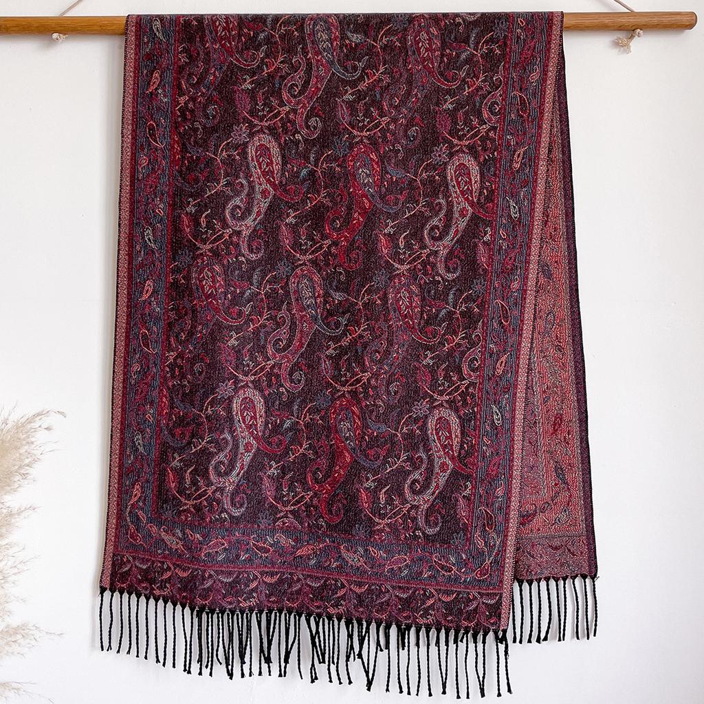 Light luxury ethnic style cashew nut pattern fringed jacquard scarf high-end versatile women's headscarf shawl