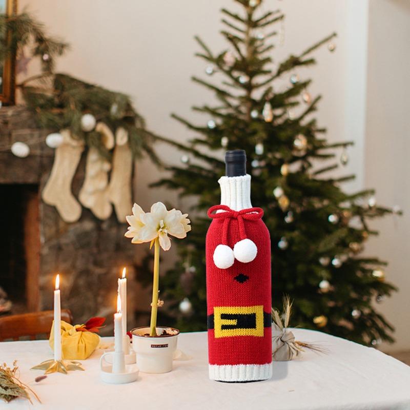 5/1 Stück Rote Weihnachts-Weinflaschenabdeckungen Neujahrsparty Esstischdeko Gestrickte Grüne Schneeflocke Elch Gürtel Weinflaschenabdeckung Tasche