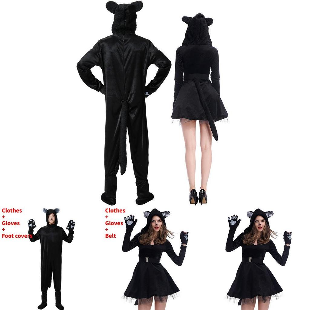 Animal Cosplay Costume For Adults Black Cat Onesie With Spandex Material For Halloween Events