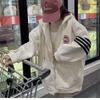 American Style Embroidered Hoodie with Four Stripes - Casual Loose Fit for Couples