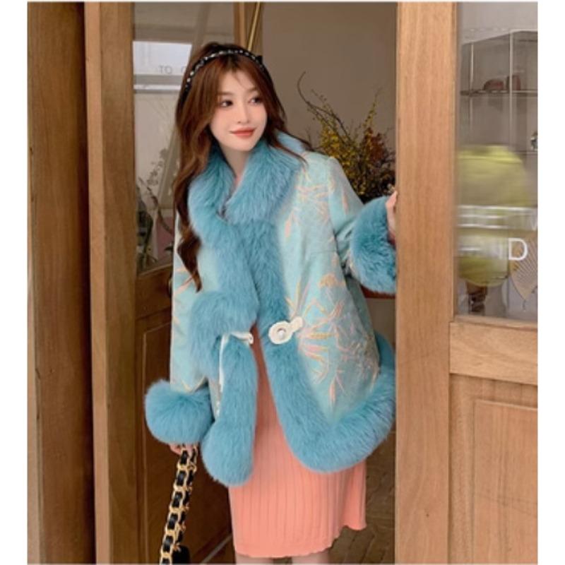 

Новая куртка в придворном стиле из искусственного лисьего меха, пуховик из хлопка, пальто из искусственного меха, женский меховой воротник XL