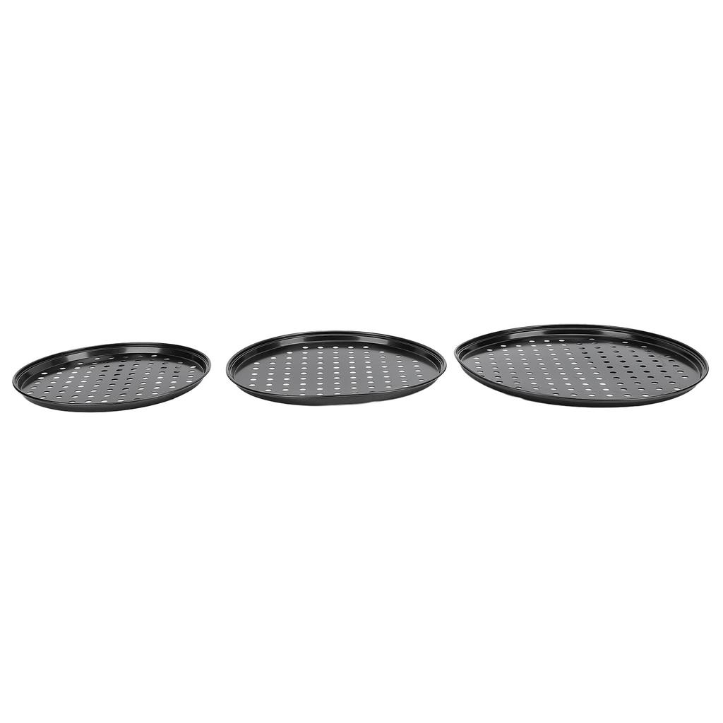 3pcs Carbon Steel Pizza Pan Professional Prevents Stick Round Pizza Tray with Holes for Oven Restaurants and Home