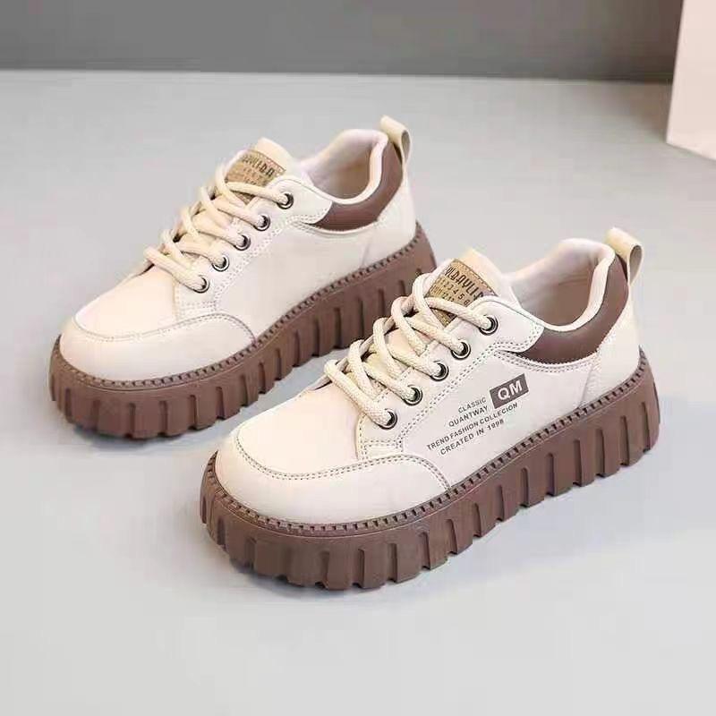 2025 Spring Women's Breathable White Versatile Thick-Soled Korean Style Casual Sneakers