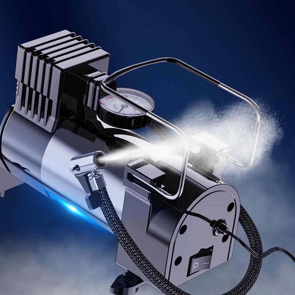 Portable Air Compressor with Pressure Gauge Car Tire Pump 12V Cylinder Power System Mini Air Compressor Car Tire Inflatable Pump