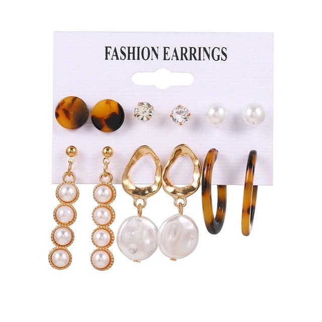 IF ME Korean Geometric Tassel Earring Set Simple Retro Leaf Heart Gold Earrings Jewelry Accessories