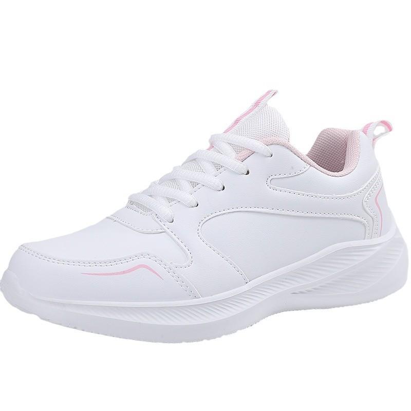 2025 spring new running shoes fashionable versatile leather surface breathable lightweight soft sole shock absorption comfortable sports shoes