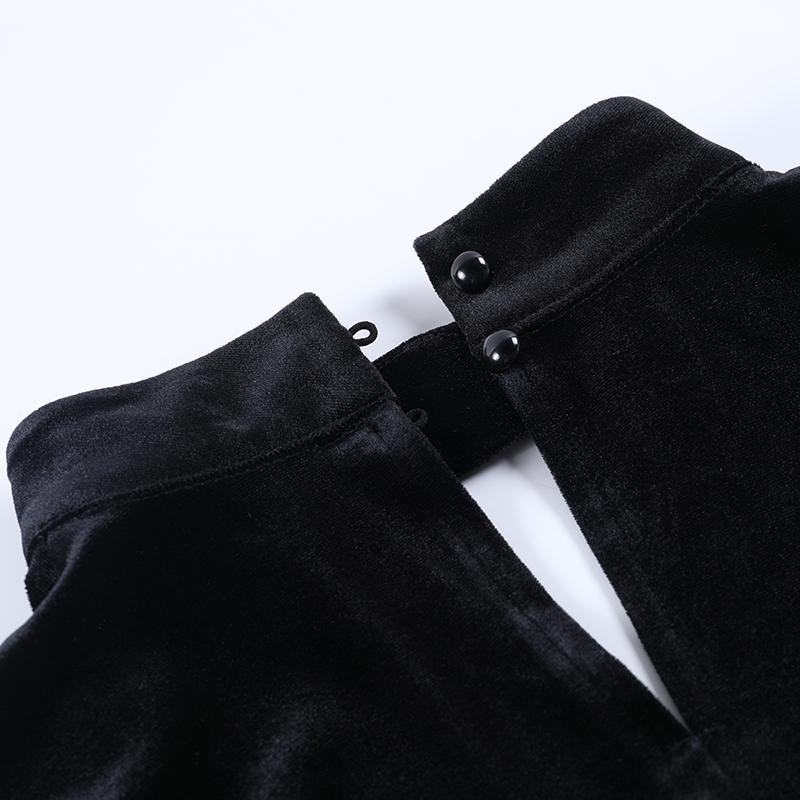 Gothic Vintage Ausgeschnittenes Samt T-Shirt Langarm zum Schnüren Crop Tops