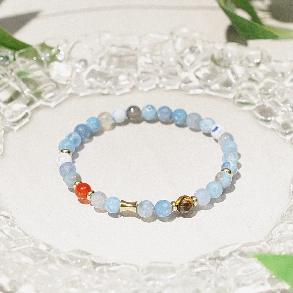 Jbans Classic Gold Brass Point Aqua Blue Cut Agate Gemstone Bracelet (C2501Ac1246_Bl)