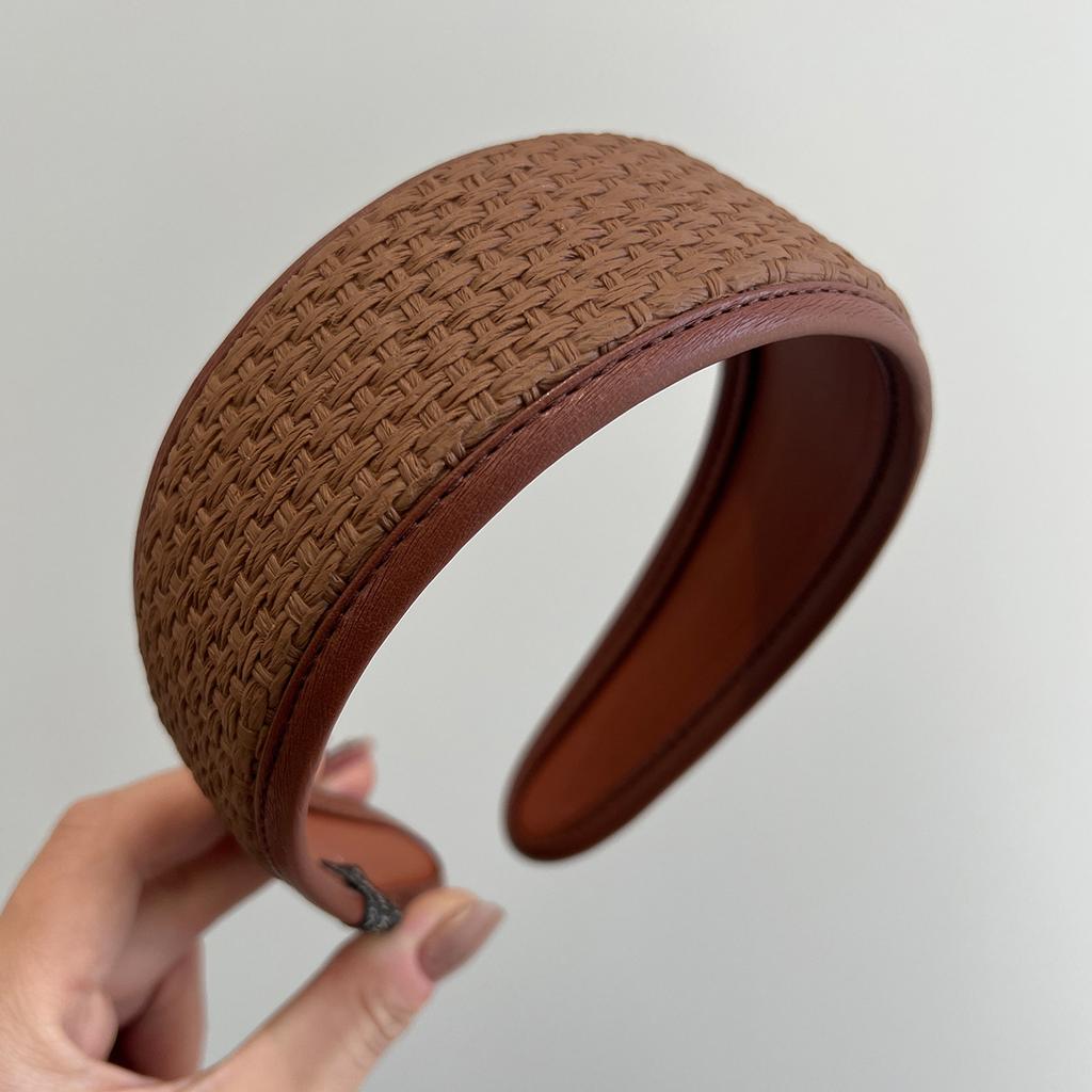 New Arrival Wide PU Headband Knit Hairband with Broad Edge Vintage Hair Accessory Trendy Knitted Hair Bands for Girls