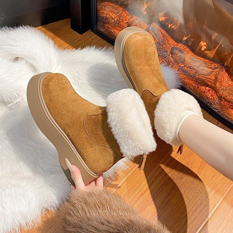 Damen Schneestiefel 2025 Herbst und Winter neue dicksohlige erhöhende Martin Boots Samt Boken kurze Stiefel flauschige warme Baumwollschuhe Tide
