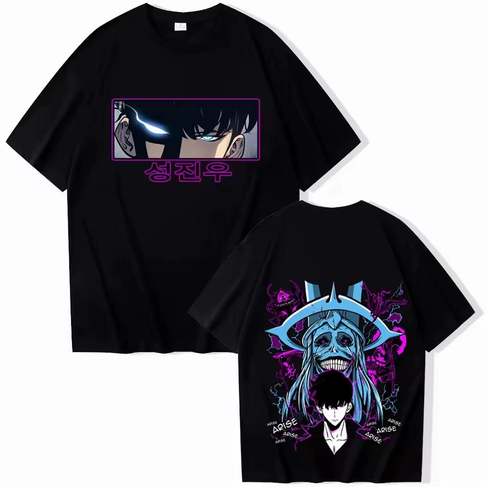 Anime Solo Leveling Sung Jinwoo T-Shirts Men Unisex Harajuku O-Neck Short Sleeve Shirts High Quality T Shirt Male Graphic Shirts