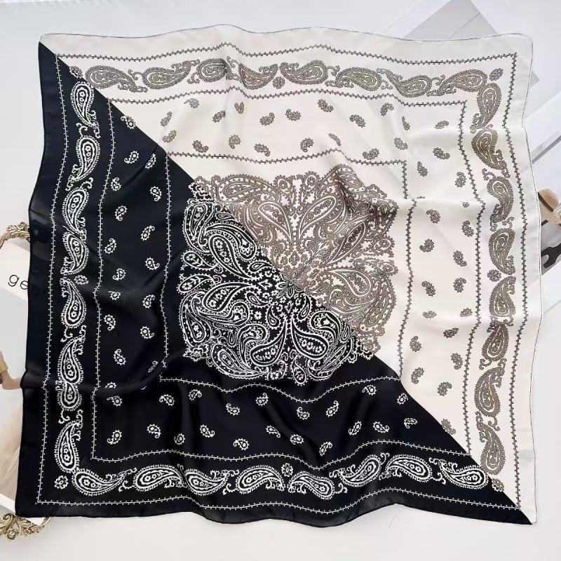 Autumn and winter Maillard cashew square scarf silk scarf women's shirt versatile neck small scarf tied hair decorative scarf