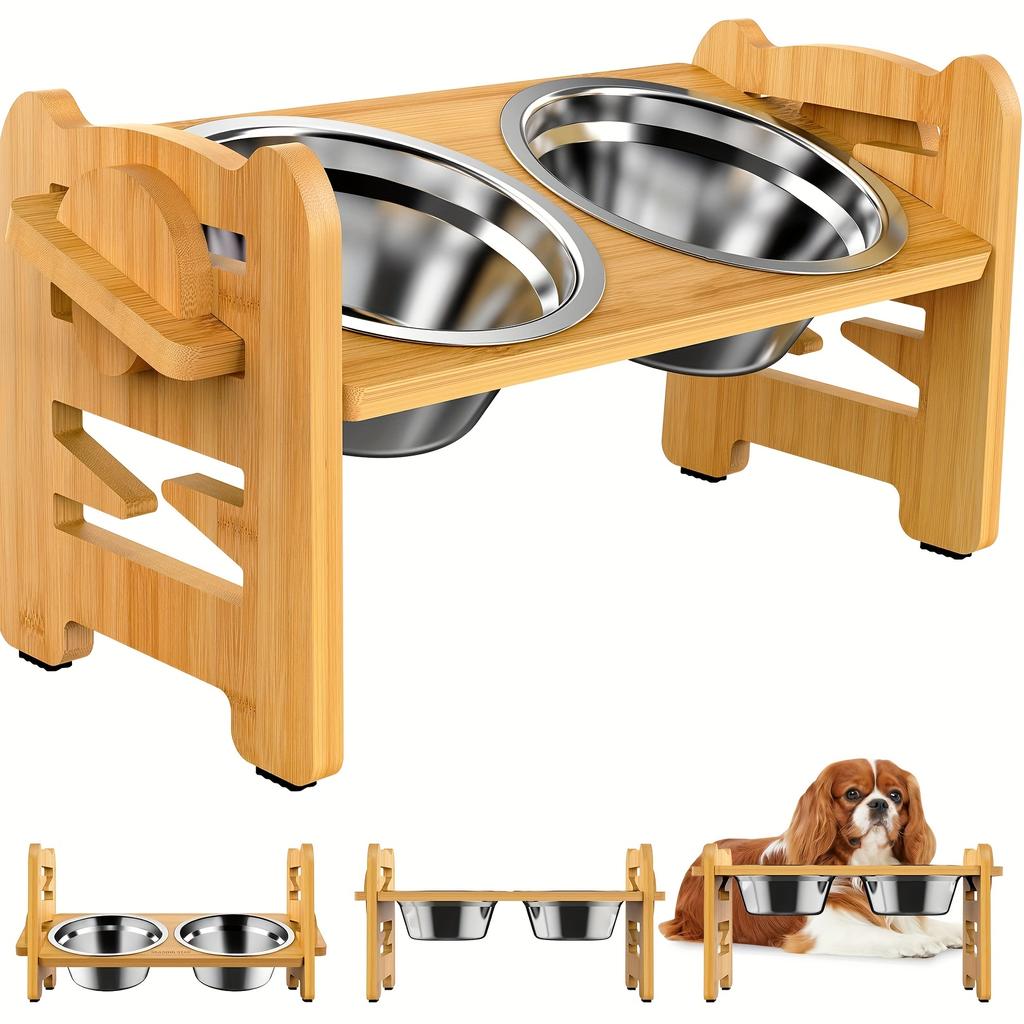 Adjustable Elevated Dog and Cat Feeder with Foldable Stand and 2 Stainless Steel Bowls, Perfect for Small Pets