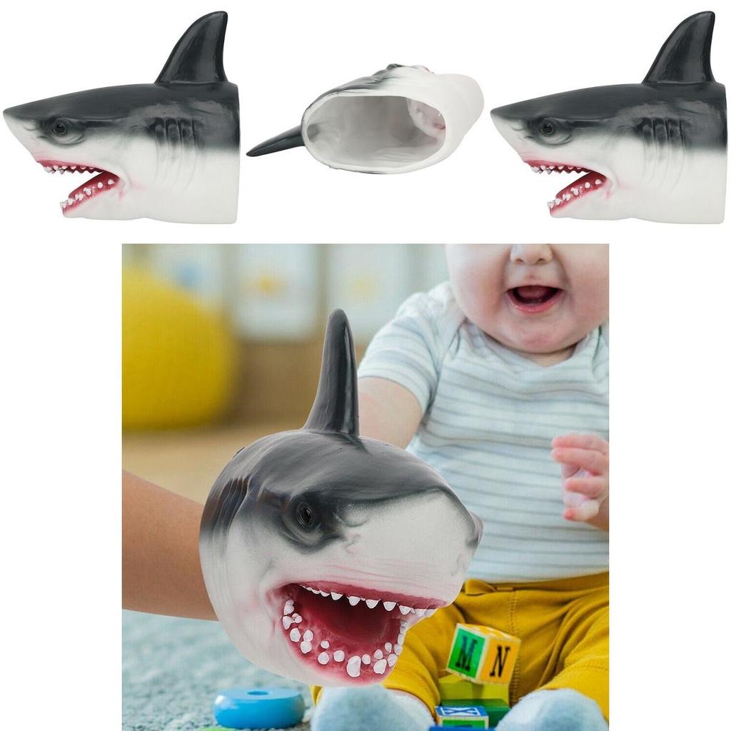 Burattino a mano di alta qualità a forma di testa di squalo, giocattolo in peluche sicuro ed educativo per bambini.