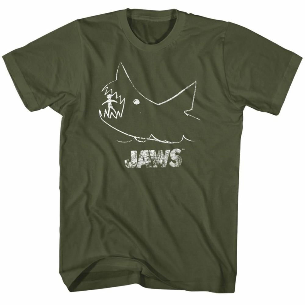 Jaws Chalkboard Military Green Adult T-Shirt