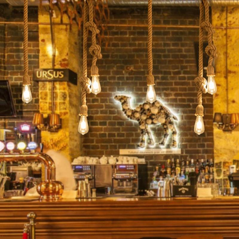 Vintage Hemp Rope Pendant Lights Retro Loft Industrial Hanging Lamp for Living Dining Room Kitchen Edison Lamp Home Light