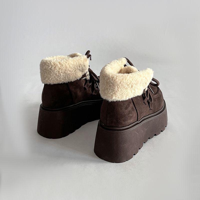 Fur Integrated Simple Snow Boots Women's 2025 Winter New Velvet Heightening Platform Internet Celebrity Warm Versatile Cotton Shoes