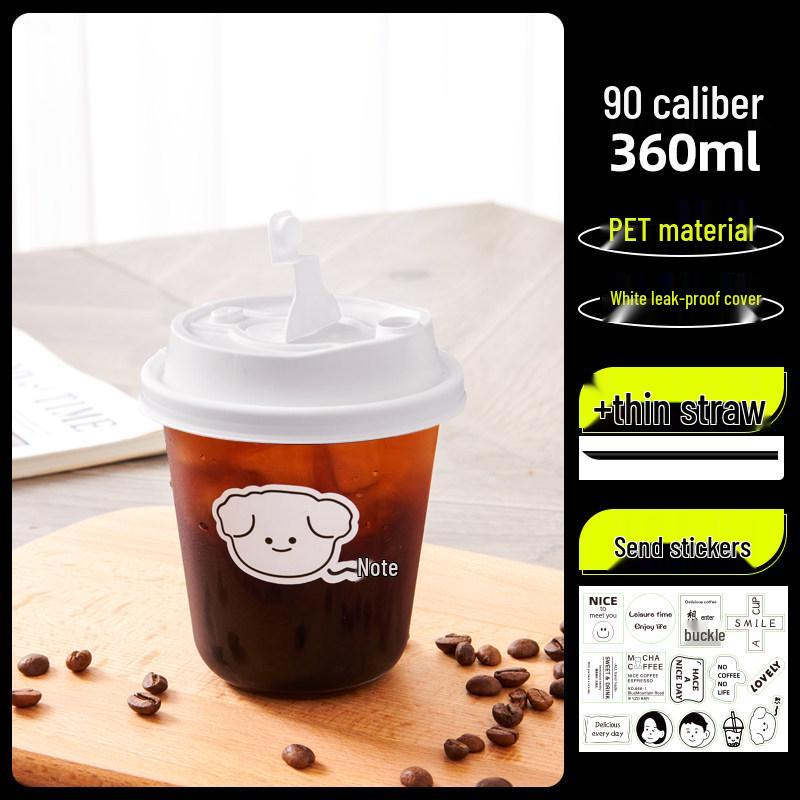 Transparent Disposable Coffee Cup with Lid, 90 Caliber, American Style for Cold Drinks, Milk Tea, Chubby Takeaway Cup