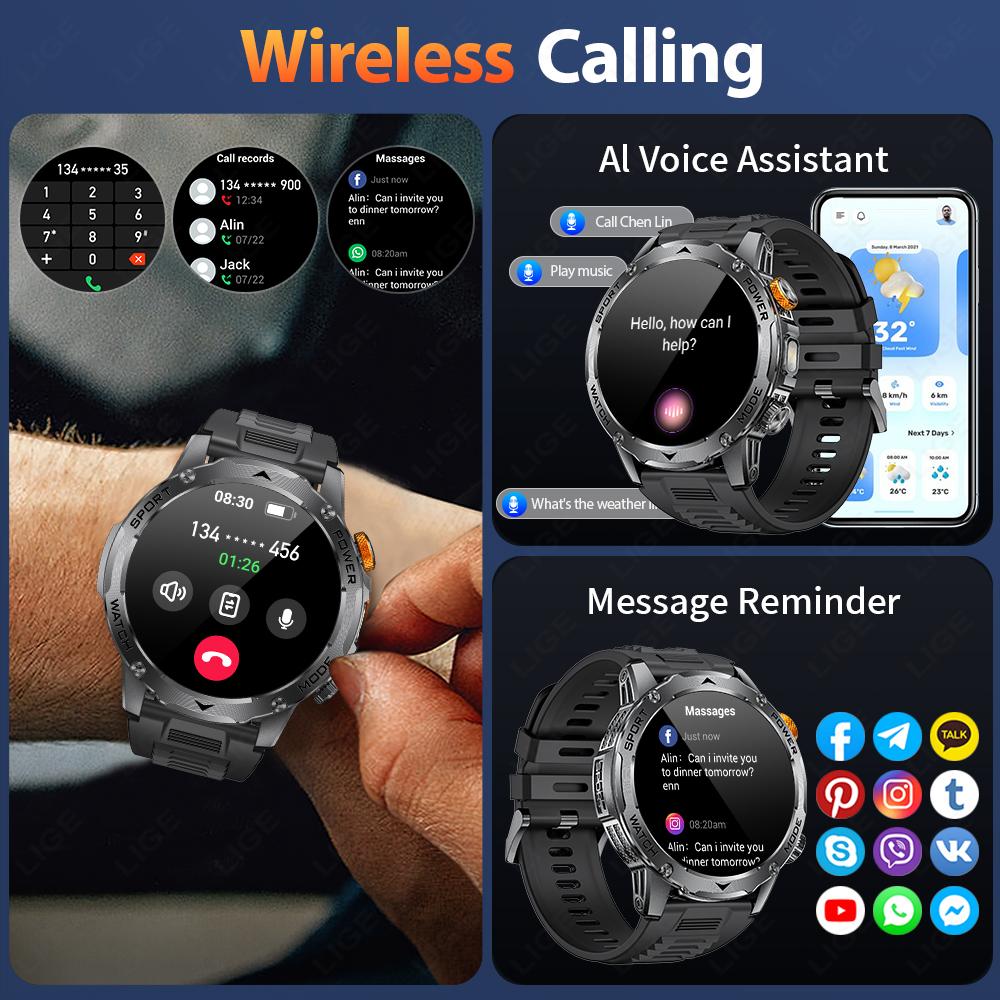 LIGE New 1000mAh Capacity Battery Smart Watch LED Flashlight Outdoor Mountain Climbing Cycling Sports Health Monitor Smartwatch