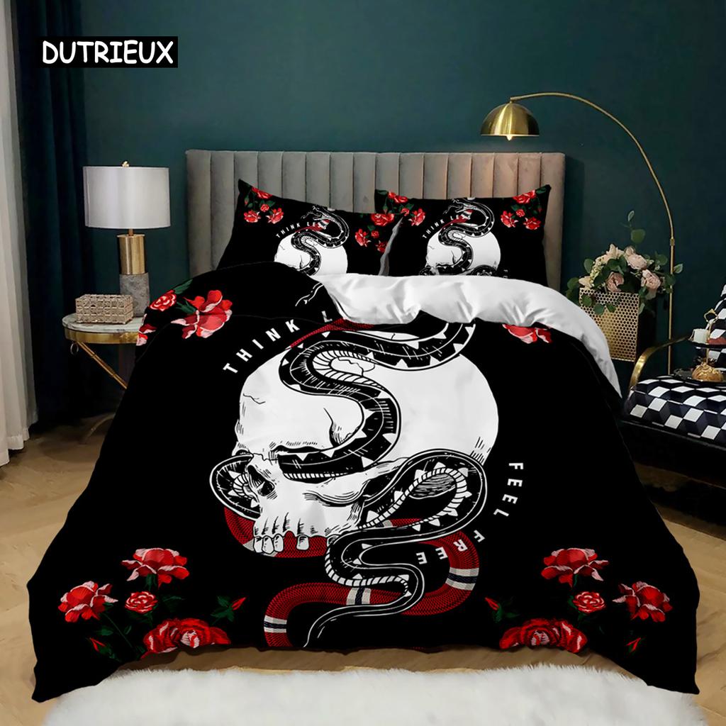 Snake Duvet Cover Wild Animal Comforter Cover Exotic Fairy Rose Twin Bedding Set African Wildlife Style Polyester Quilt Cover