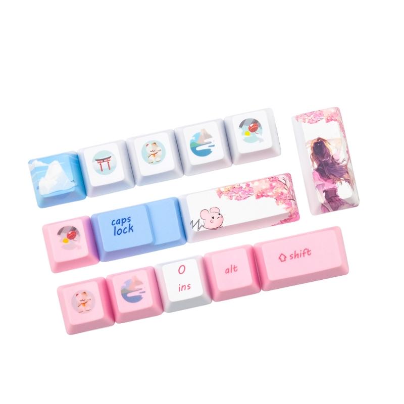 118 teclas/conjunto OEM Perfil Azul Girlish Keycap para teclado mecânico PBT Sublimação de tinta para chave Melhor presente para