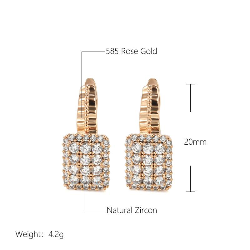 Classic Full Natural Zircon Square Earrings For Women Luxury  Rose Gold Color Daily Fine Jewelry Wedding Accessories