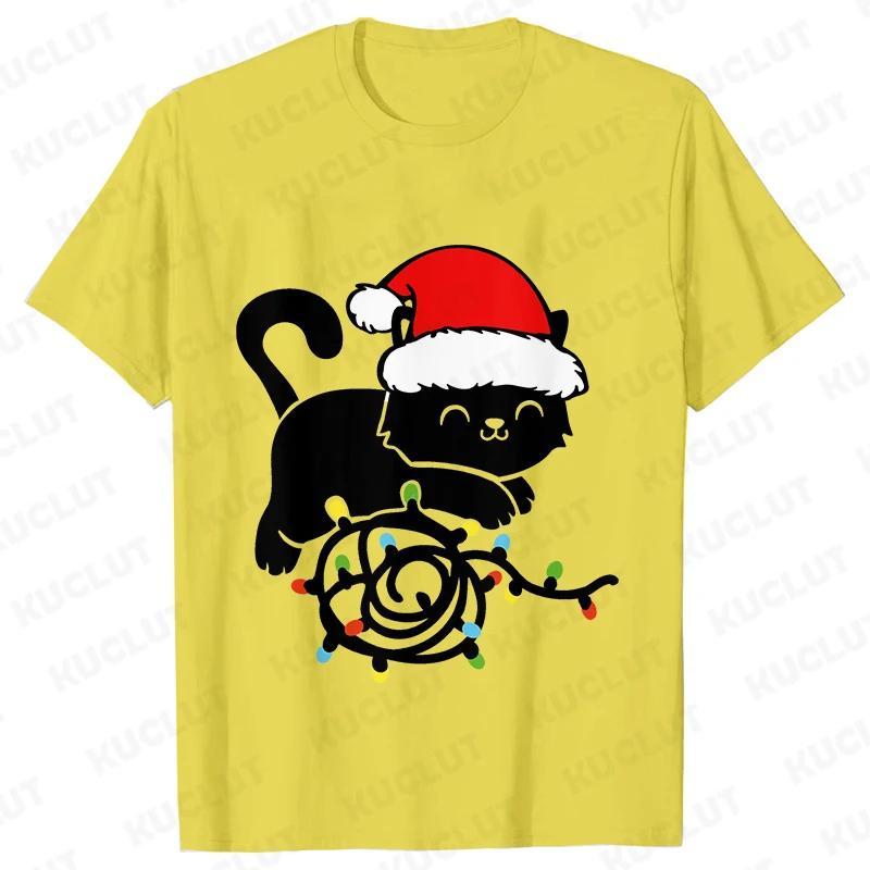 Fashion Trendy T Shirt Short Sleeve Tees for Unisex Funny Christmas Lights Cat T Shirts Female Korean Casual Streetwear Tshirt