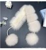 Korean Style Double-Sided Fox & Rabbit Fur Scarf with Pompons for Women