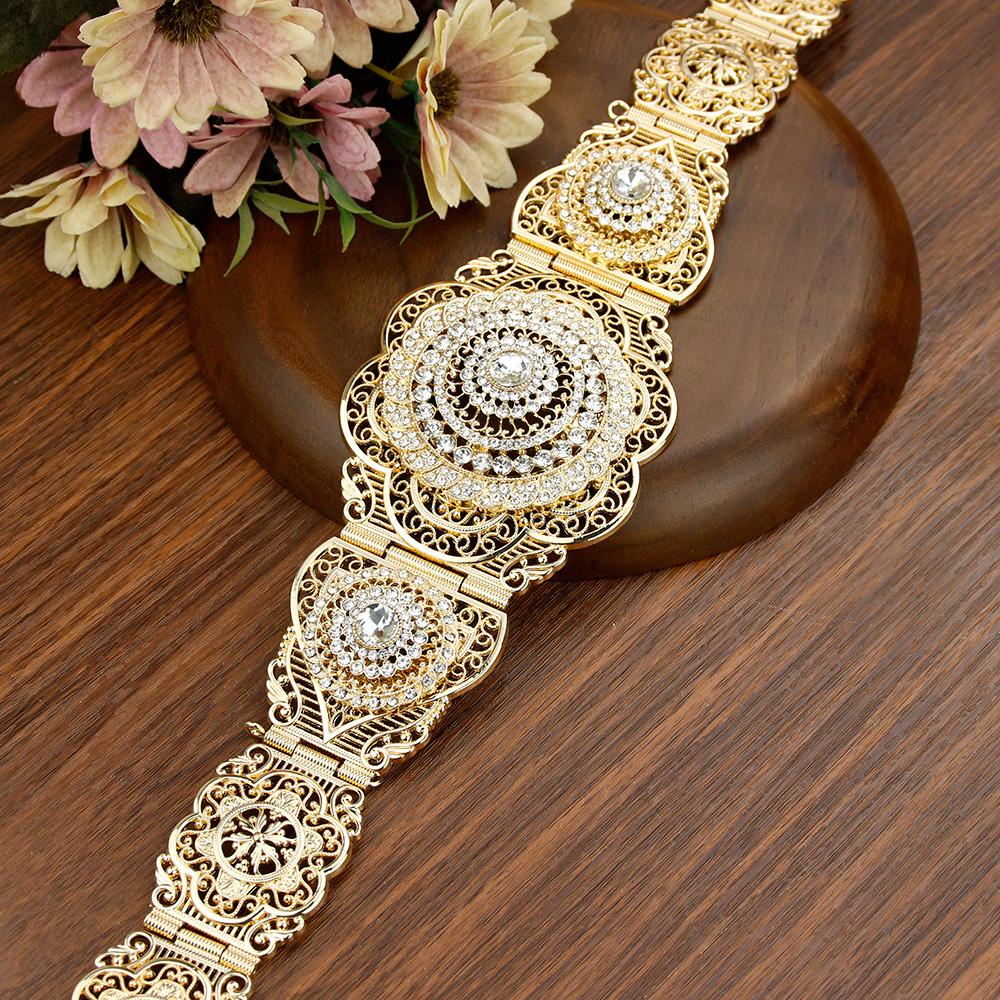 

Ювелирные изделия золотого цвета с кристаллами и цветком, женский пояс, халат, цепочка на талию, этнические украшения 2023 белый