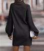 Elegant White Lantern Sleeve Knitted Dress Women Causal Turtleneck Loose Sweater Dress Winter Thick Warm Women Sweater Dress