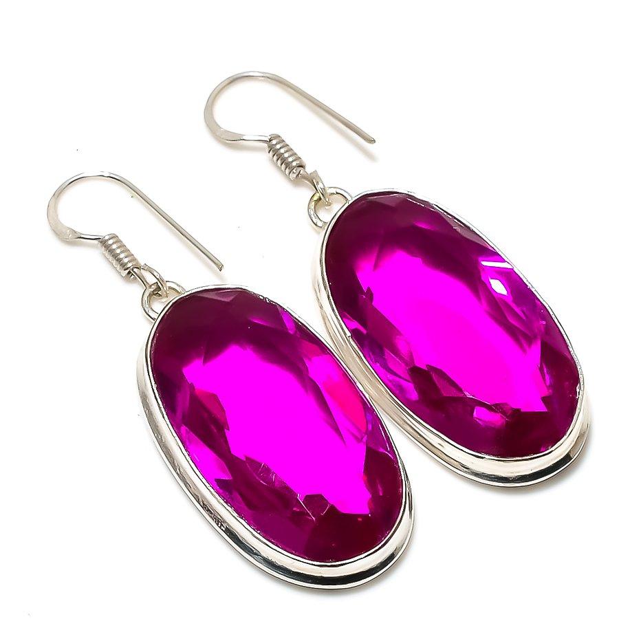 

Natural Pink Rubillite Gemstone 925 Sterling Silver Jewelry Earring 2.09 h7L83