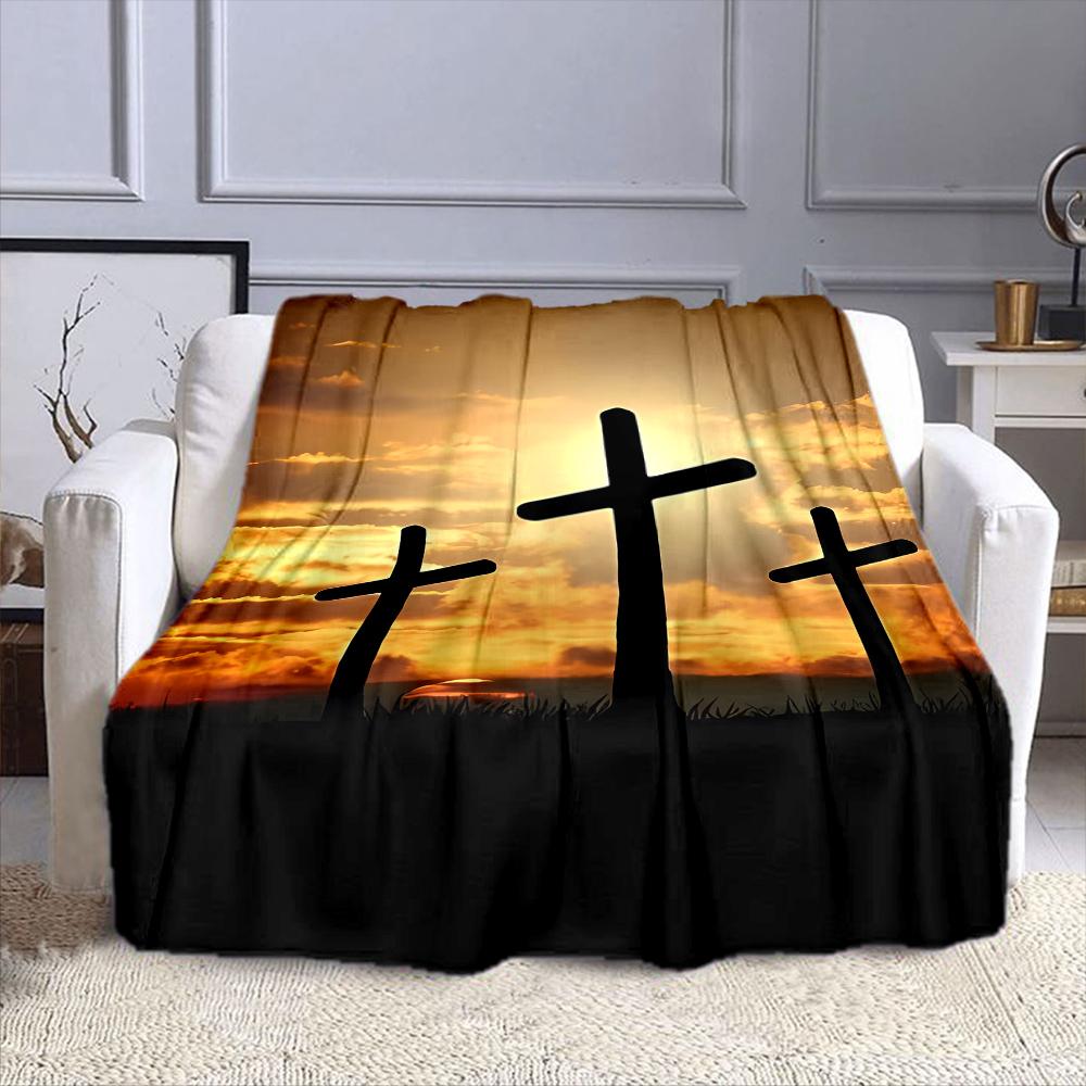 Three Crosses at Sunset Patterned flannel blanket perfect for the bedroom living room, sofa, or a little nap