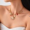 Salircon Sun Starfish Scallop Pendant Necklace for Women Vintage Conch Summer Beach Holidays Gold Color Chain Jewelry Gift