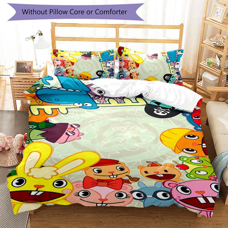 3pcs Happy Tree Friends3 pattern bedding set duvet cover set includes duvet cover &pillowcases, perfect all season bedroom decoration & gift