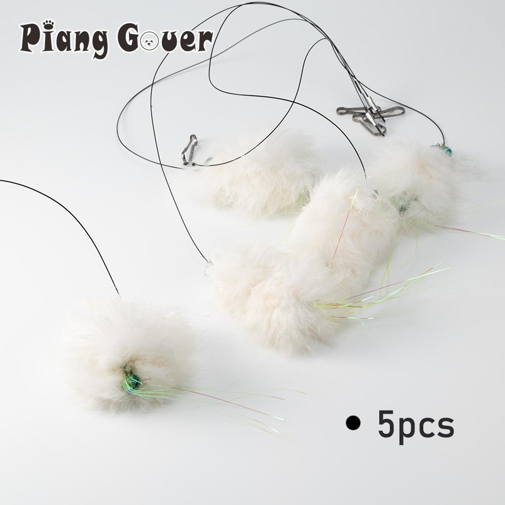 5pcs White Plush Cat Toy Replaces Head Cat Teasing Stick Teasing Interactive Wand Pet Toy