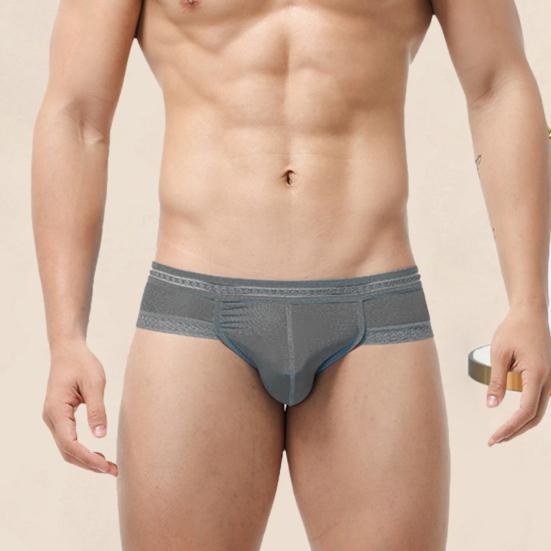 Men Briefs Solid Color Low-rise Ice Silk Briefs U-Convex Large Space Not Tight Underwear Ultra-thin Panties