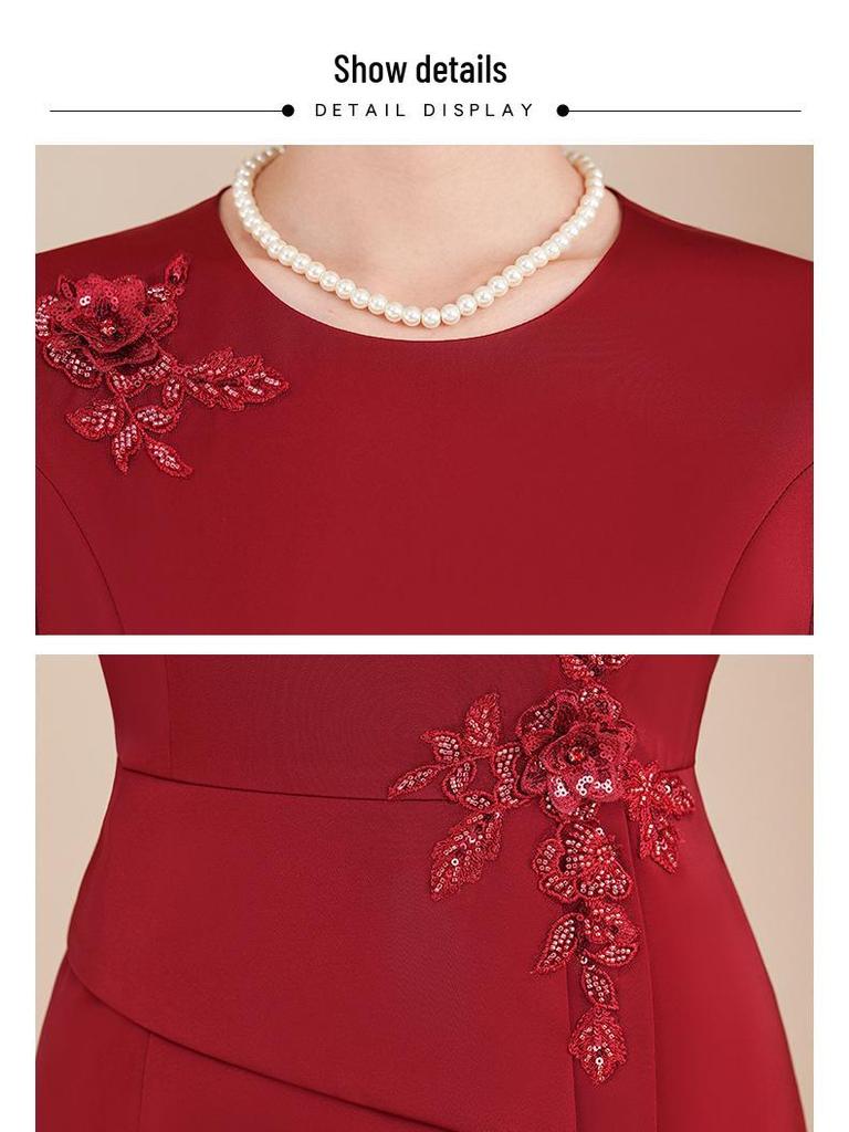 2025 Weinrot Frühling Formelles Kleid für Damen - Elegante Hochzeits- oder Bankettkleidung für Mütter und zierliche Schwiegermütter