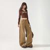 Early spring pure cotton American low-rise casual tooling jeans women's loose deconstruction splicing fashion non-stick leg flared pants