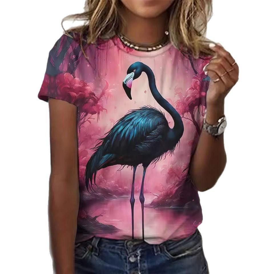 Summer Round Neck 3D Animal Print Top Fashionable Casual Short Sleeved Women's T-shirts