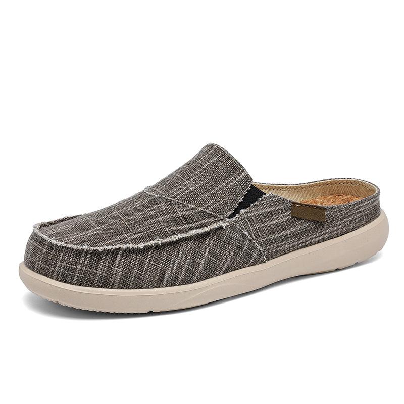 [Hot-selling] Men's Summer Half-drag Light and Breathable Slippers Wear Casual Large-size Canvas Shoes