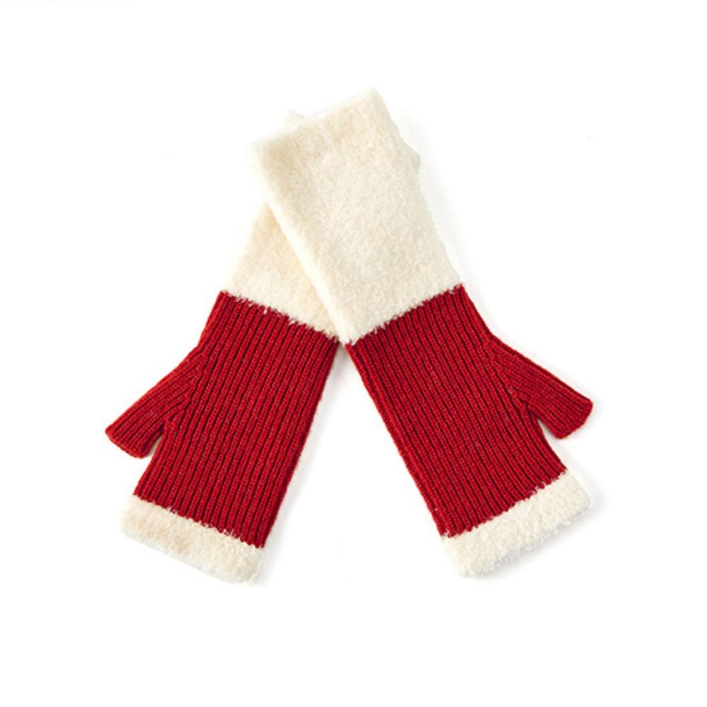 1 Pair Korean Style Knitted Gloves Soft Warm Half Finger Gloves Protect Wrists Cold-proof Color-blocked Gloves