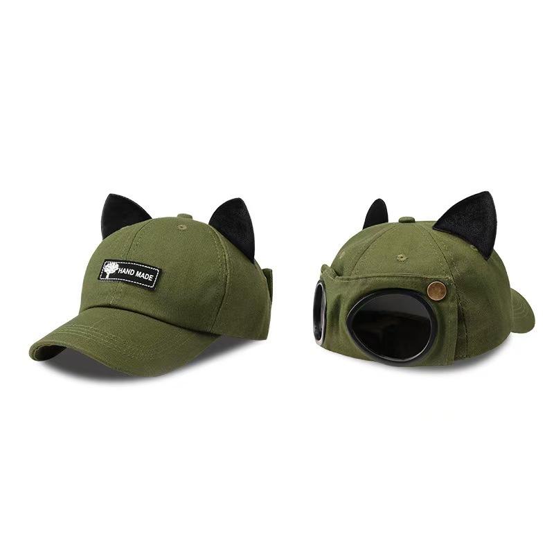2026 New Cat-ear Sunglasses Baseball Cap Y2K Washed-out Pilot Hat for Men, Women Outdoor Sun Protection Hat