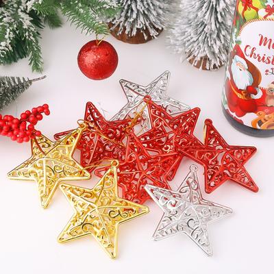 Weihnachtsstern Hängeornament Ausgehöhlt Gold Silber Rot Fünfzackiger Stern 3D Weihnachtsbaum Anhänger Neujahrsparty Dekoration Zubehör